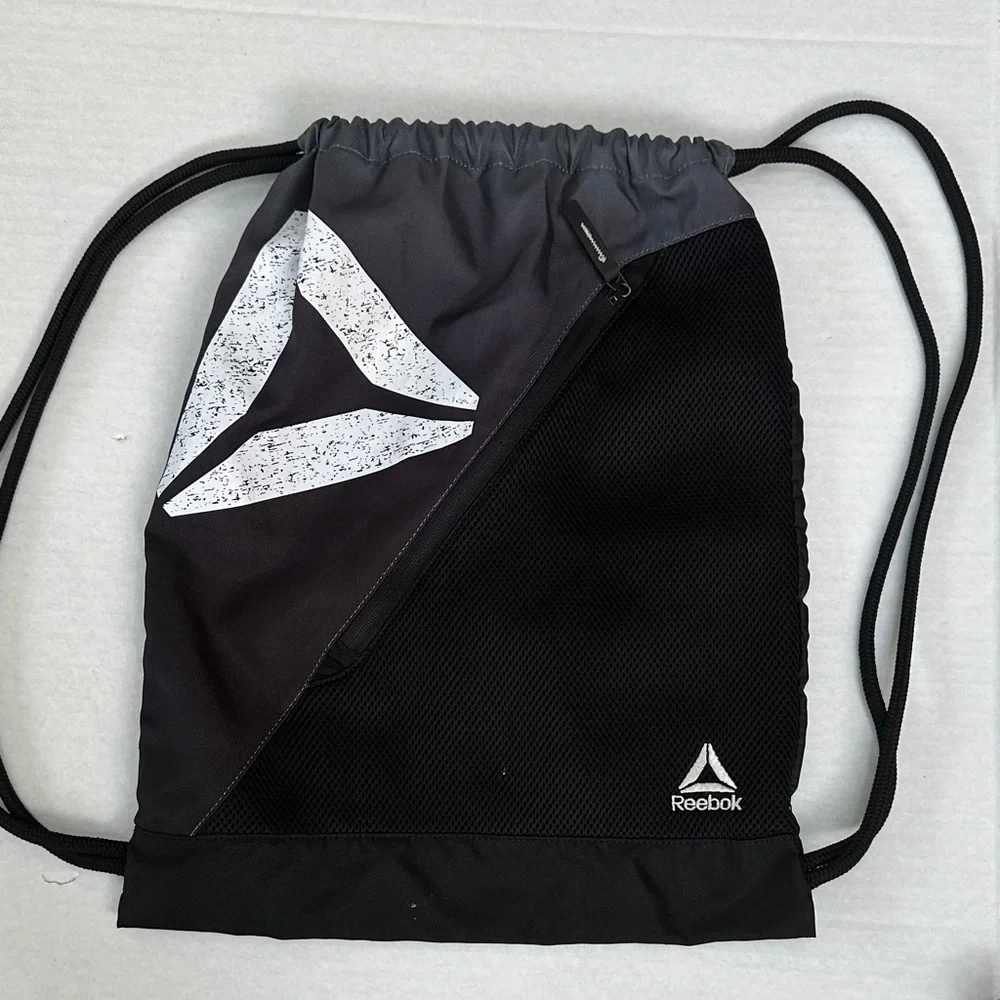 Reebok Black and Dark Gray Drawstring Backpack